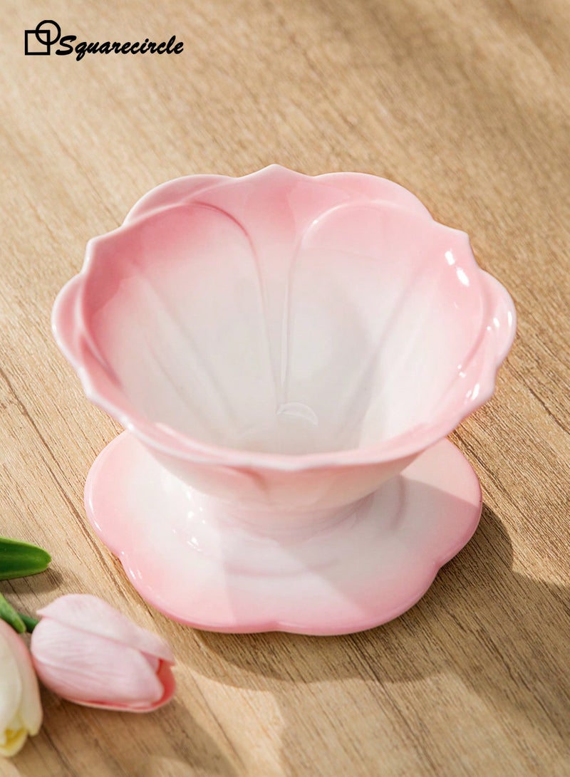 دائرة مربعة مرشح قهوة سيراميكي للتقطير، تصميم زهرة اللوتس، كوب تحضير قهوة يدوية متوافق مع ورق بلون وردي متدرج - Image 3